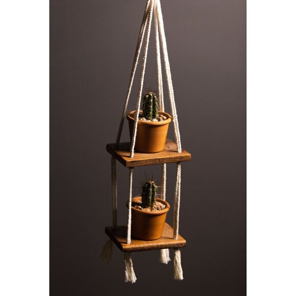 Boho 2 Level Small Flat Handmade Macrame Plant Hanger|Handmade Home Decor(ID 537 - Picture 4 of 8